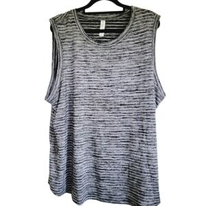 Athleta 2X Black White Breezy Striped Athleisure Tank Top Side Slits NEW‎